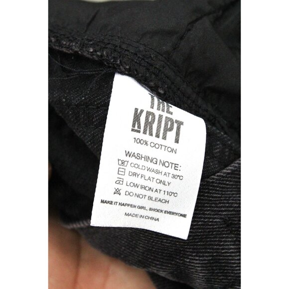 The Kript Jeans Womens Small S Black Faded Straight Distressed Baggy Fit Cotton - Picture 10 of 10